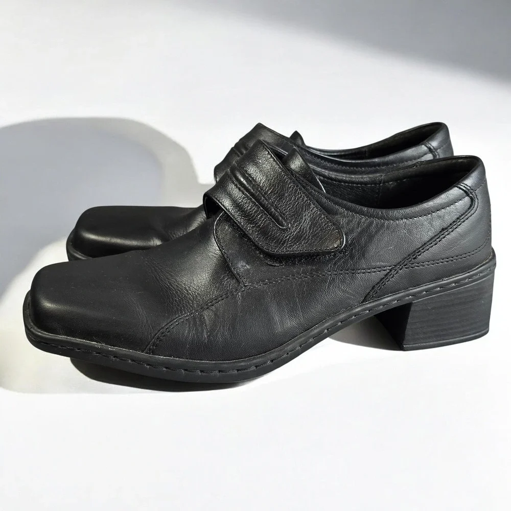 Josef Seibel Women Black Leather Hook and Loop Comfort Shoes Size EU 38 / 7.5 US